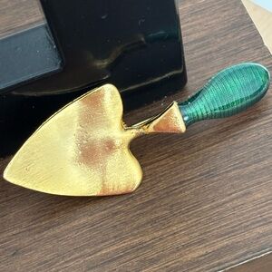 Gold Tone and Green Garden Trowel- Brooch Pin/ Measures 2.5 in length